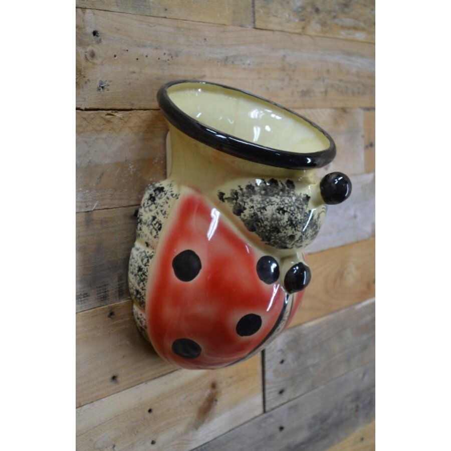 Vintage wand bloempot lieveheersbeestje-3