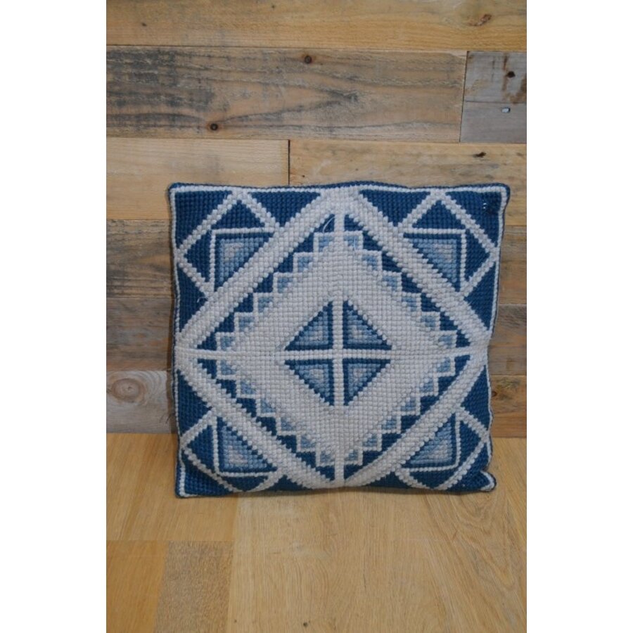 Blauw vintage sierkussen mozaïek-1