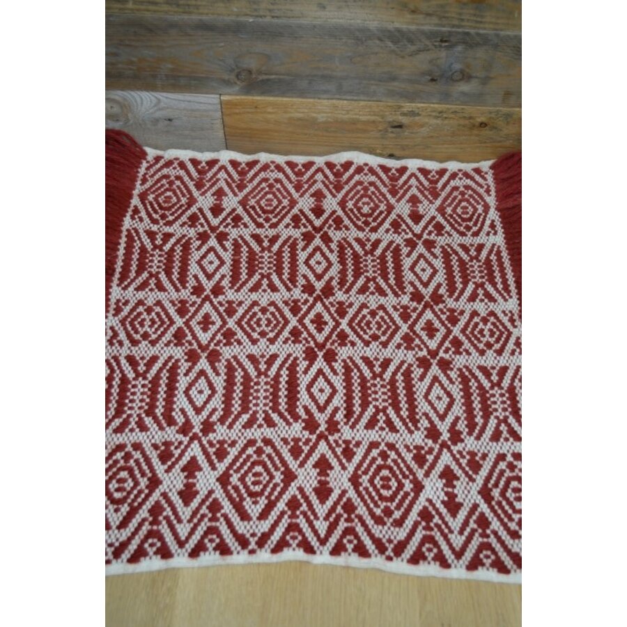 Vintage kleedje rood wit handgeweven-2