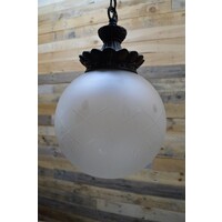 thumb-Art Deco koperen hanglamp met glazen bol-4