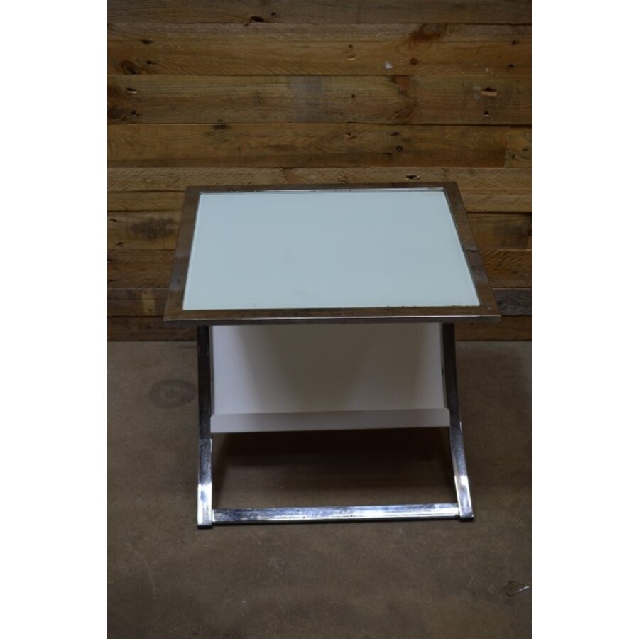 Sofa bijzettafeltje met lectuurbak chroom glas-3