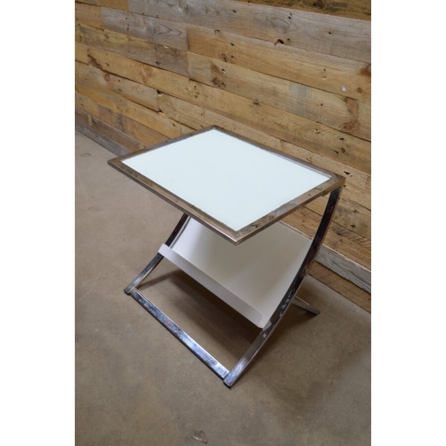 Sofa bijzettafeltje met lectuurbak chroom glas-4