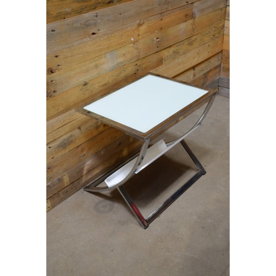 Sofa bijzettafeltje met lectuurbak chroom glas-5