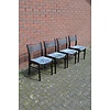 LoodsVol, Tweedehands Retro keukenstoelen teakhout blauw velours set 4