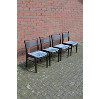 thumb-Retro keukenstoelen teakhout blauw velours set 4-1