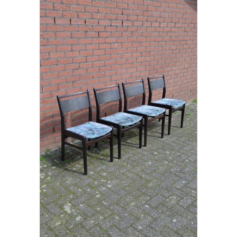 Retro keukenstoelen teakhout blauw velours set 4-1