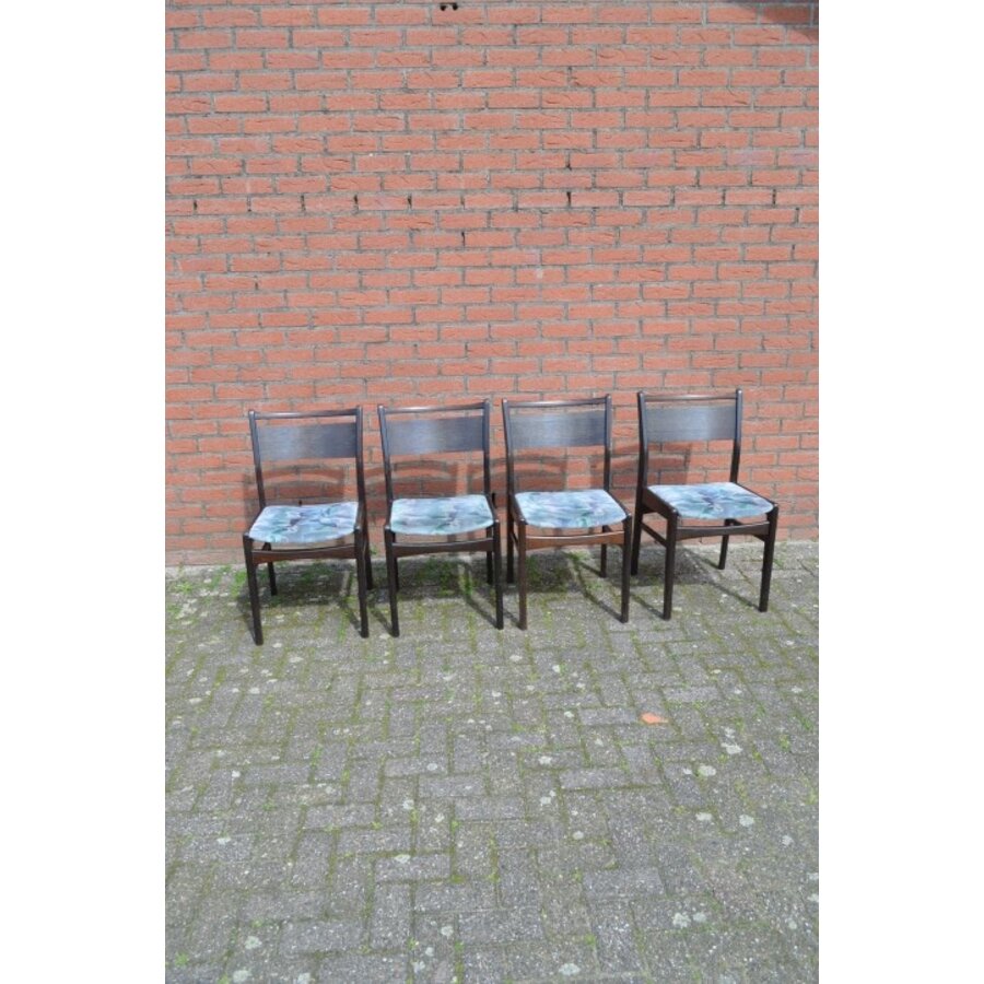 Retro keukenstoelen teakhout blauw velours set 4-2