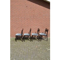 thumb-Retro keukenstoelen teakhout blauw velours set 4-4