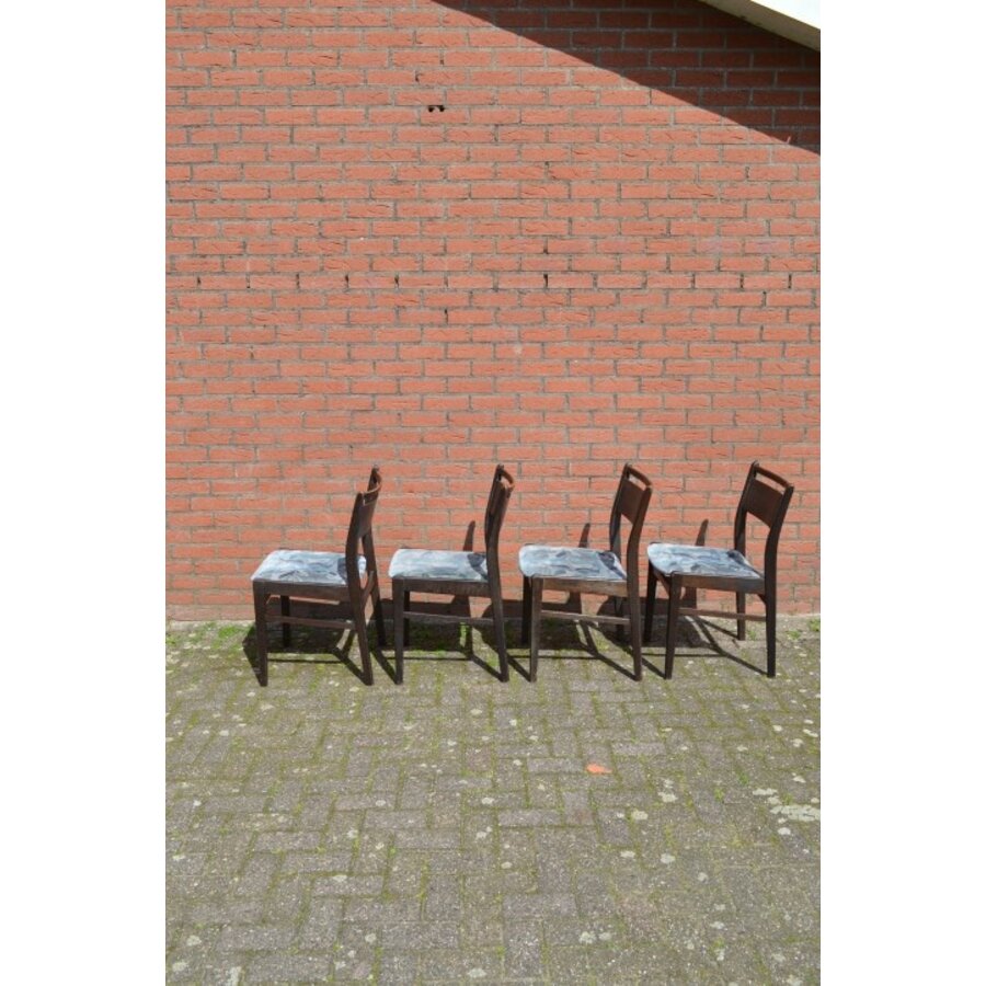 Retro keukenstoelen teakhout blauw velours set 4-4