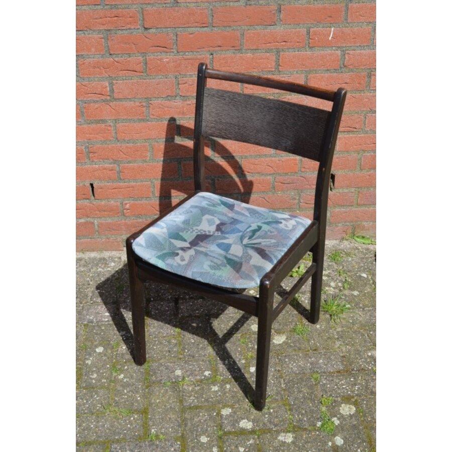 Retro keukenstoelen teakhout blauw velours set 4-5