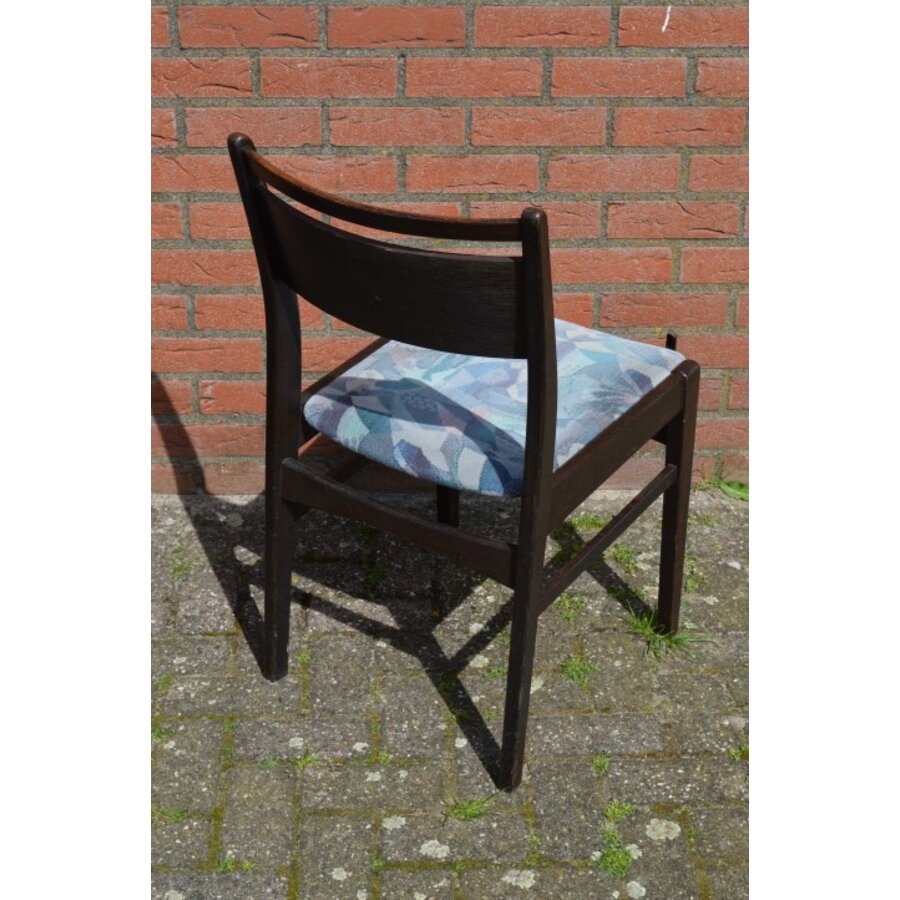 Retro keukenstoelen teakhout blauw velours set 4-6
