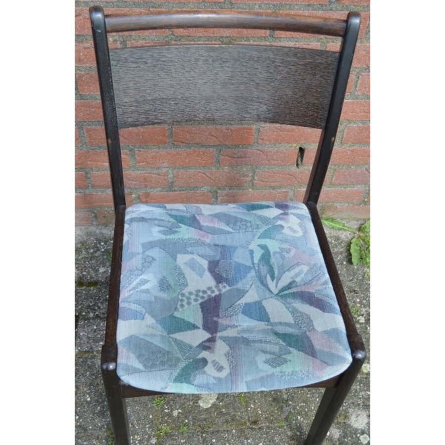 Retro keukenstoelen teakhout blauw velours set 4-7