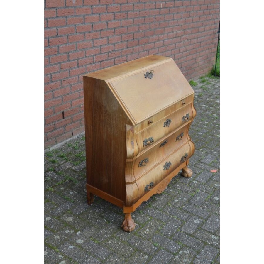 Barok klepsecretaire eiken fineer op klauwpoten-2