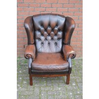 thumb-Retro Chesterfield armstoel van donkerbruin leer-2