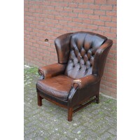 thumb-Retro Chesterfield armstoel van donkerbruin leer-1