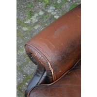 thumb-Retro Chesterfield armstoel van donkerbruin leer-4