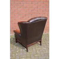 thumb-Retro Chesterfield armstoel van donkerbruin leer-7