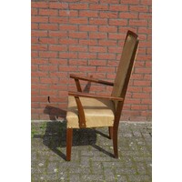 thumb-Antieke eiken armstoel met hoge rugleuning en leer-4