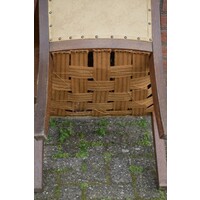 thumb-Antieke eiken armstoel met hoge rugleuning en leer-7