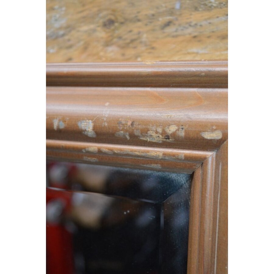 Facet geslepen spiegel met grenen houten lijst-4