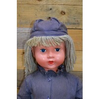 thumb-Vintage kunststof speelpop meisje met blauwe rok-3
