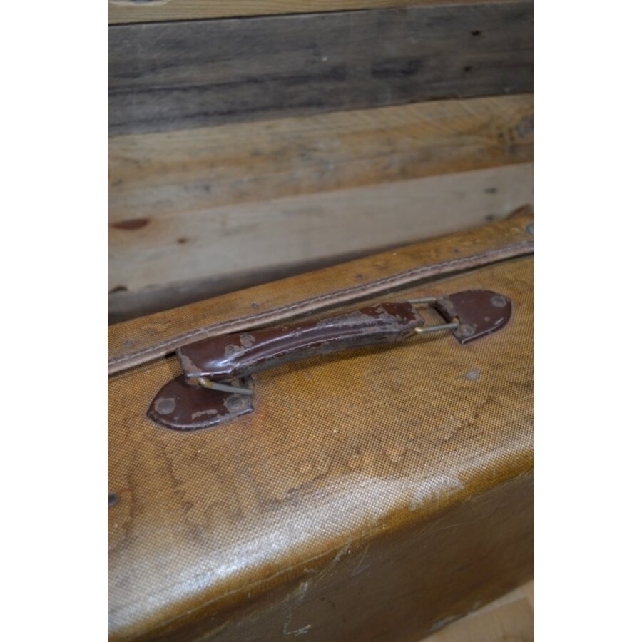 Vintage bordpapieren reiskoffer met leren handgreep-3