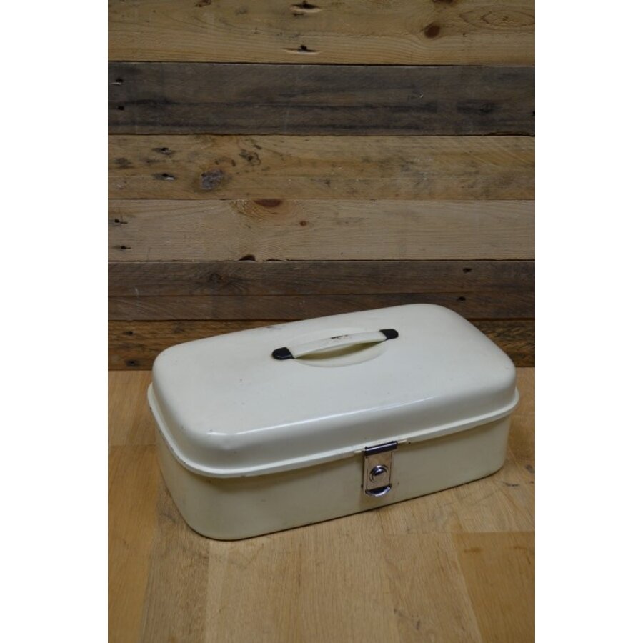 Crème emaille broodtrommel met handgreep-1