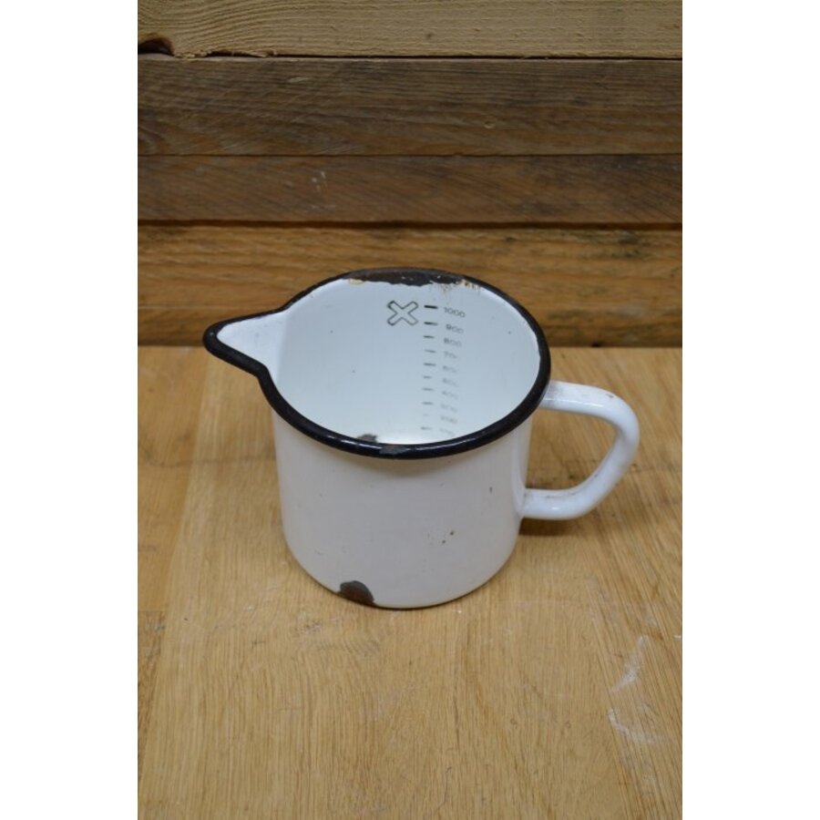 Emaille maatbeker 1 liter wit blauw-1