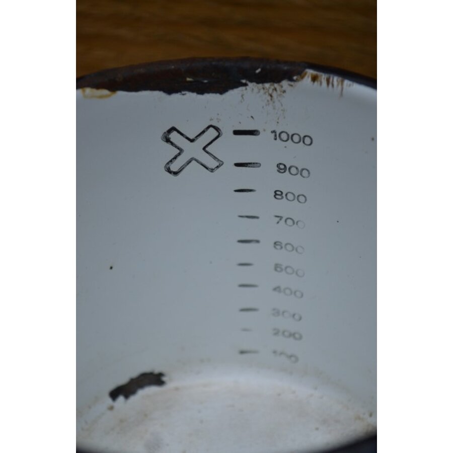 Emaille maatbeker 1 liter wit blauw-2