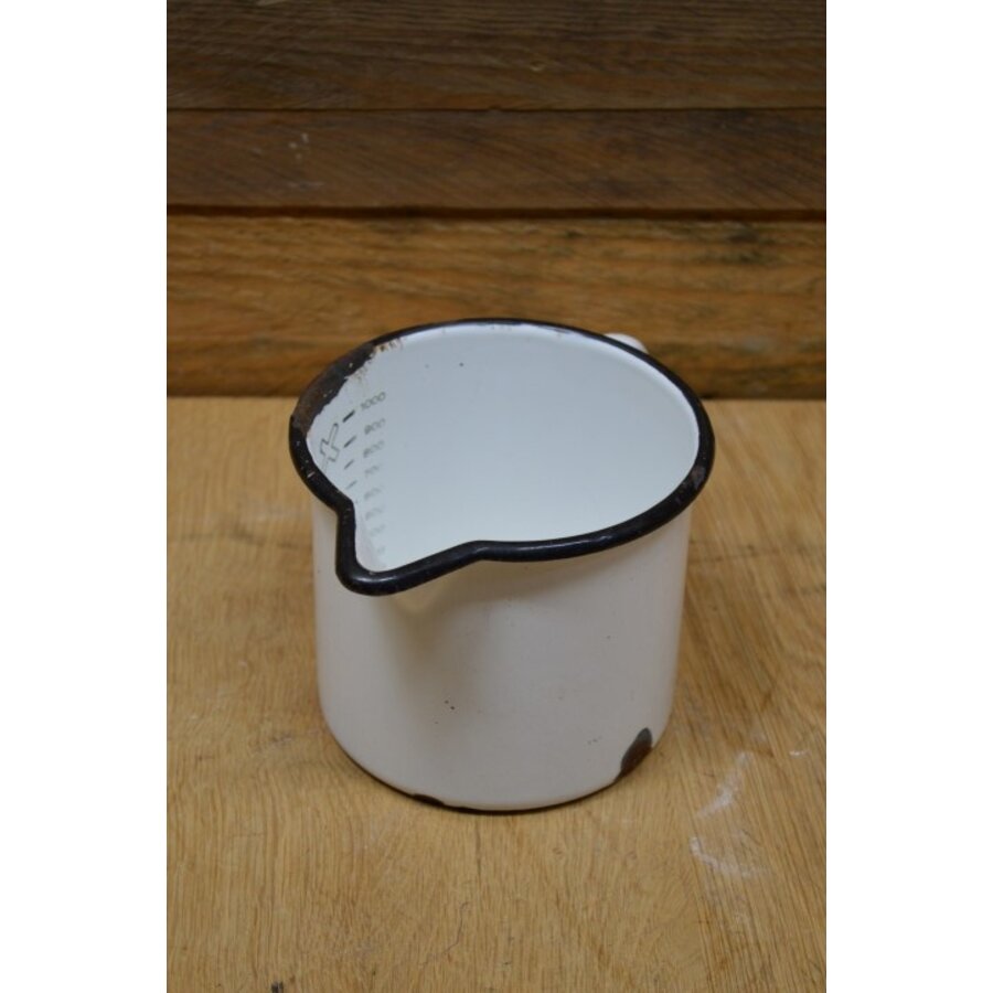 Emaille maatbeker 1 liter wit blauw-3
