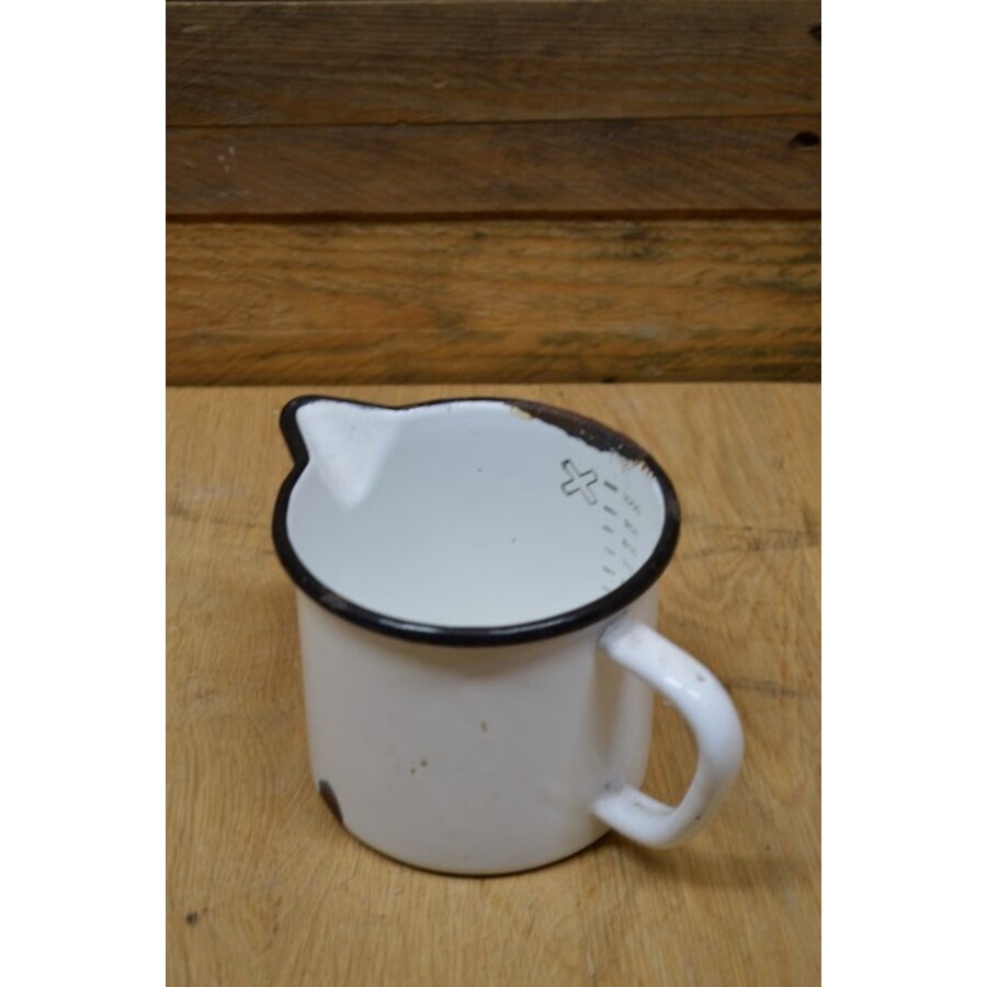 Emaille maatbeker 1 liter wit blauw-6