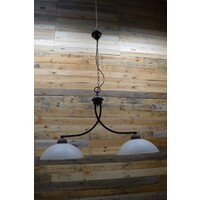 thumb-Hanglamp metaal met twee glazen kappen in art deco stijl-1