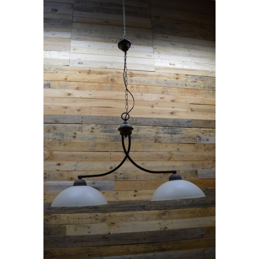 Hanglamp metaal met twee glazen kappen in art deco stijl-1