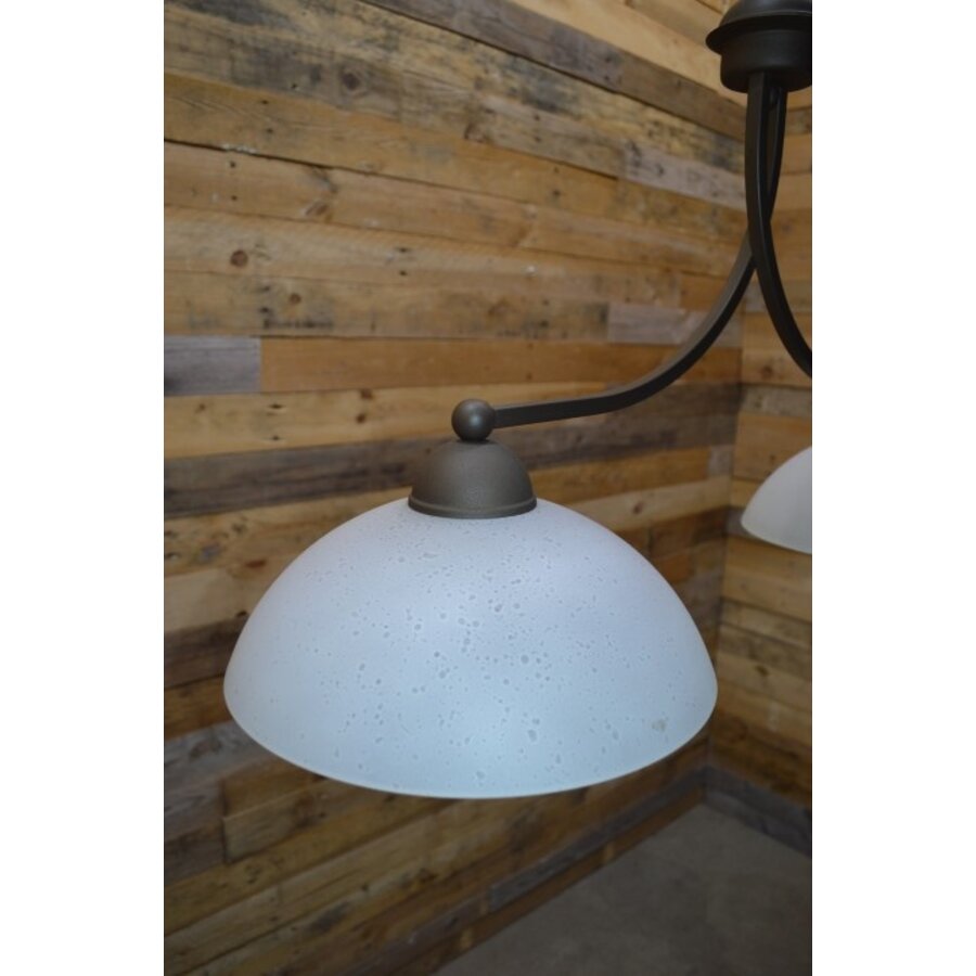 Hanglamp metaal met twee glazen kappen in art deco stijl-3