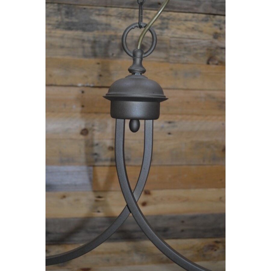 Hanglamp metaal met twee glazen kappen in art deco stijl-4