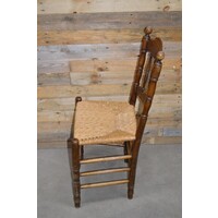 thumb-Oude knopstoel met biezen mat en massief houten frame-3