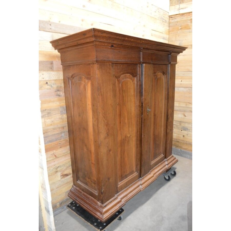 Antieke Biedermeier kast van massief eikenhout met planken en laden-1
