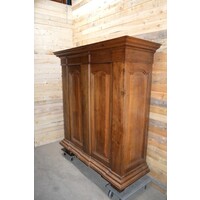 thumb-Antieke Biedermeier kast van massief eikenhout met planken en laden-2