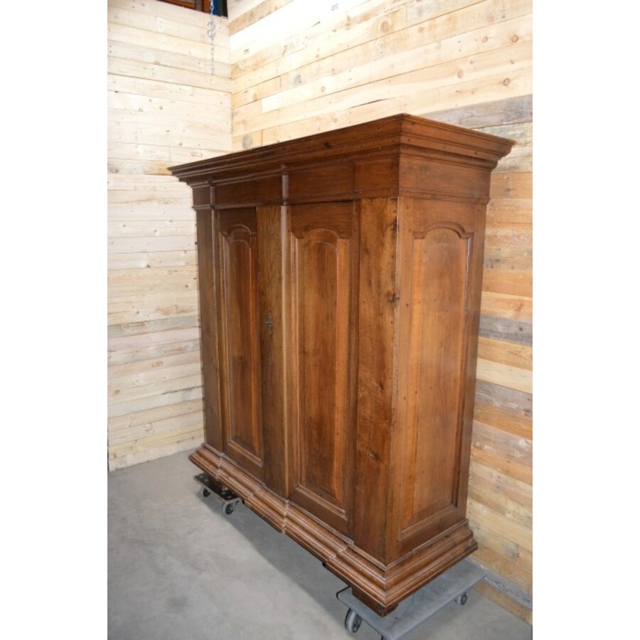 Antieke Biedermeier kast van massief eikenhout met planken en laden-2