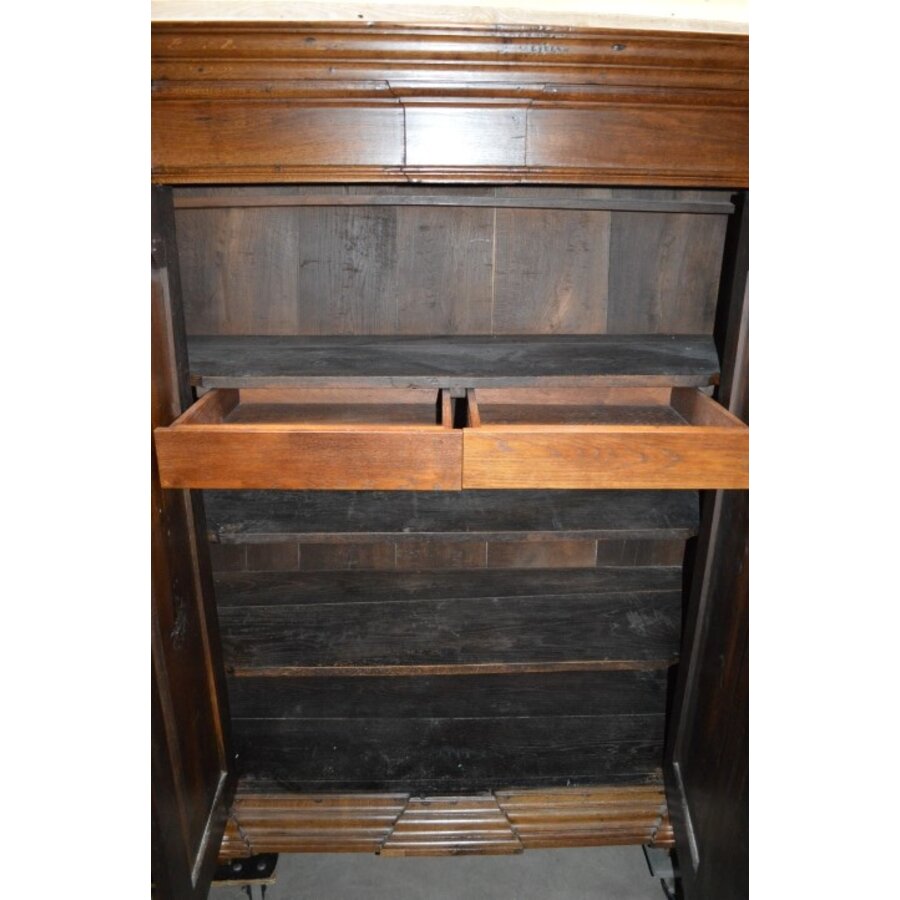 Antieke Biedermeier kast van massief eikenhout met planken en laden-3