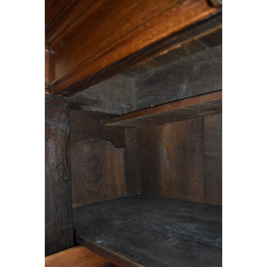 Antieke Biedermeier kast van massief eikenhout met planken en laden-4