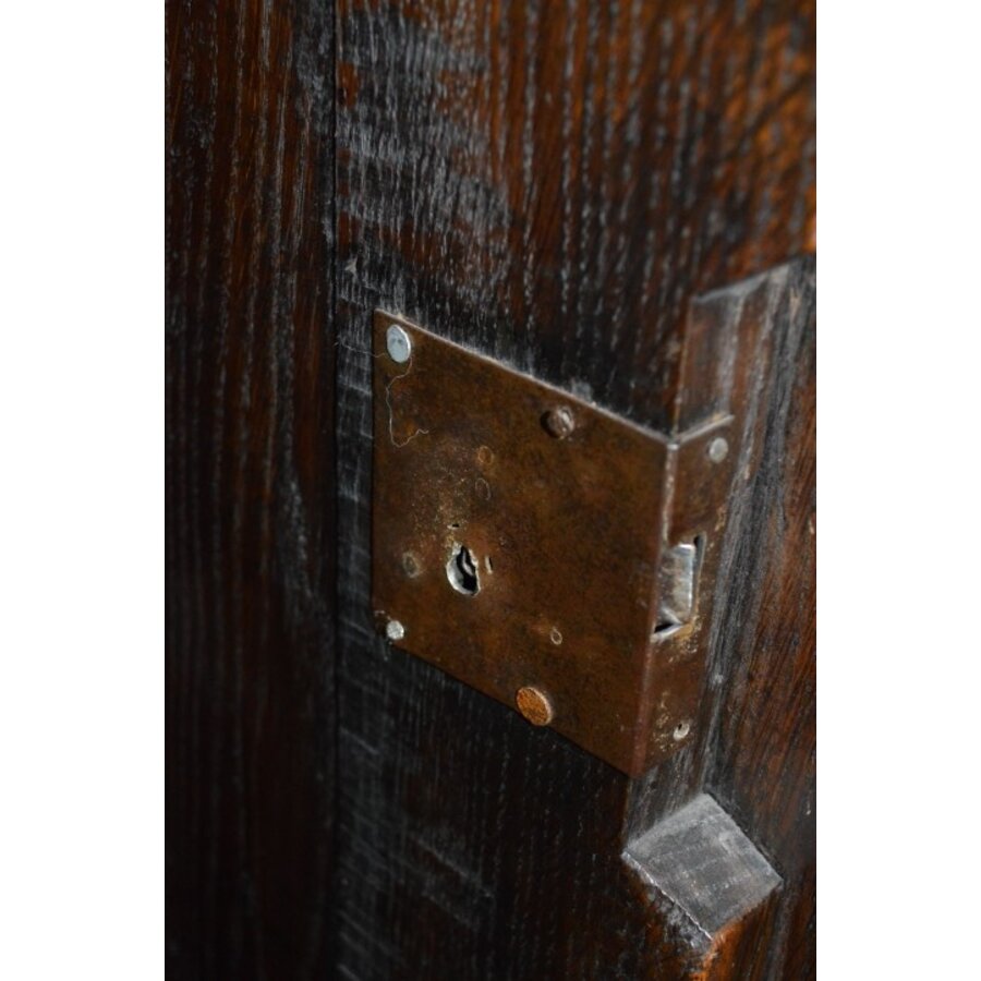 Antieke Biedermeier kast van massief eikenhout met planken en laden-5