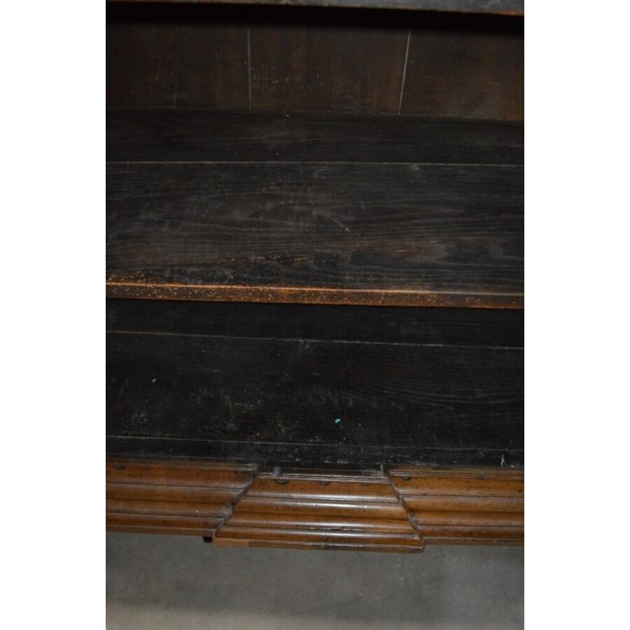 Antieke Biedermeier kast van massief eikenhout met planken en laden-6