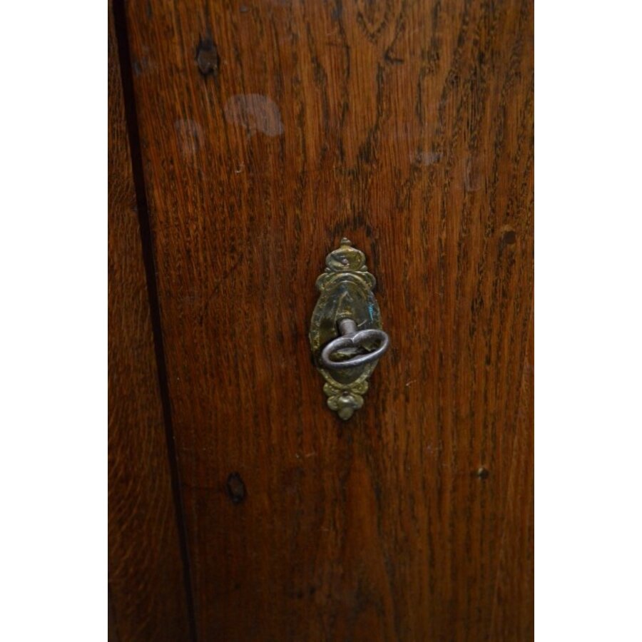 Antieke Biedermeier kast van massief eikenhout met planken en laden-7
