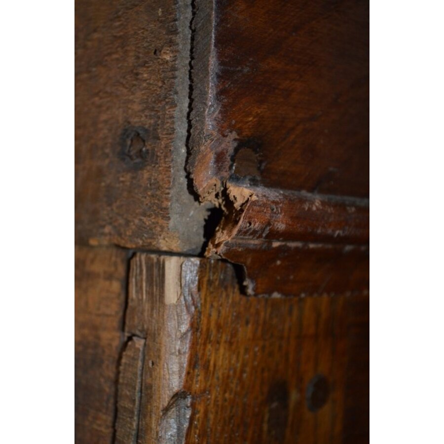 Antieke Biedermeier kast van massief eikenhout met planken en laden-10