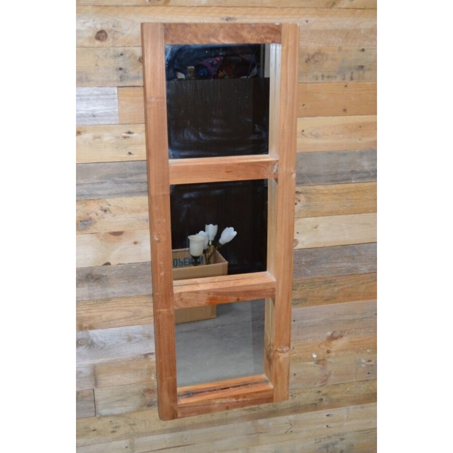 Rechthoekige drieluik spiegel teakhouten lijst-1