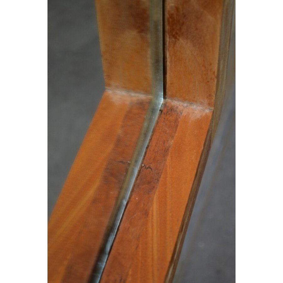 Rechthoekige drieluik spiegel teakhouten lijst-4