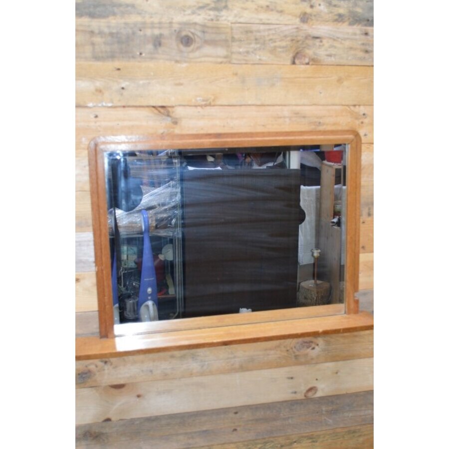 Oud eiken lijst met facet spiegel en schapje-3