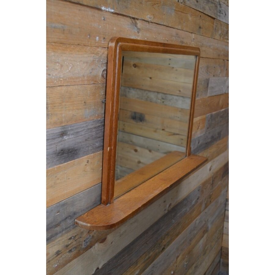 Oud eiken lijst met facet spiegel en schapje-4