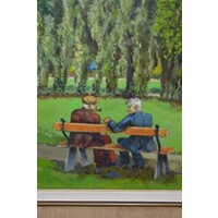 thumb-Schilderij van J.G. de Groot – twee opa’s op een bankje in parklandschap-4